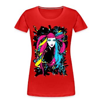 Farbenfrohe Frau - Frauen Premium Bio T-Shirt - Rot - Vorne - Mia (176cm)
