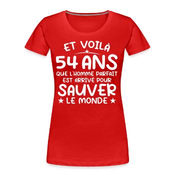 54 ans Cadeau 54 ans Original Cadeau Homme 54 ans - T-shirt bio Premium Femme - rouge - Devant - Mia (176cm)