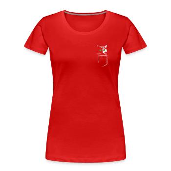 Katze in einer Pocket-Optik – Brusttasche - Frauen Premium Bio T-Shirt - Rot - Vorne - Mia (176cm)