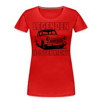Farbe änderbar | Trabi Trabbi  Pappe DDR - Frauen Premium Bio T-Shirt - Rot - Vorne - Mia (176cm)