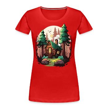 Woodland Retreat - Women's Premium Organic T-Shirt - red - Front - Mia (176cm)