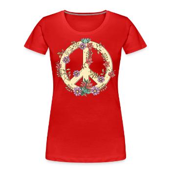 Peace Love 60er 70er Jahre Groovy Kostüm Blumen - Frauen Premium Bio T-Shirt - Rot - Vorne - Mia (176cm)