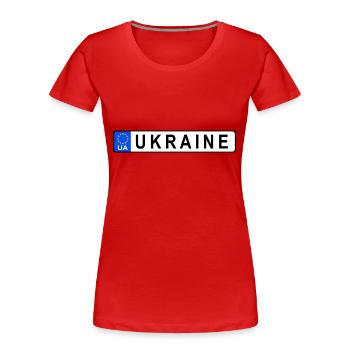 Ukraine in the European Union, license plate - Women's Premium Organic T-Shirt - red - Front - Mia (176cm)