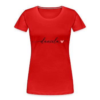 Daniela Nom Prénom Calligraphie Script - T-shirt bio Premium Femme - rouge - Devant - Mia (176cm)