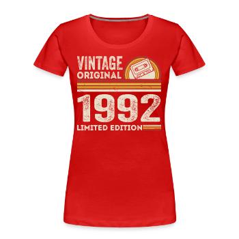 Vintage 1992 Cassette 1992 - 33e anniversaire 1992 - T-shirt bio Premium Femme - rouge - Devant - Mia (176cm)