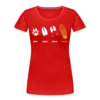 Renard, cerf, sanglier, tueuse, sceau, piste - T-shirt bio Premium Femme - rouge - Devant - Mia (176cm)