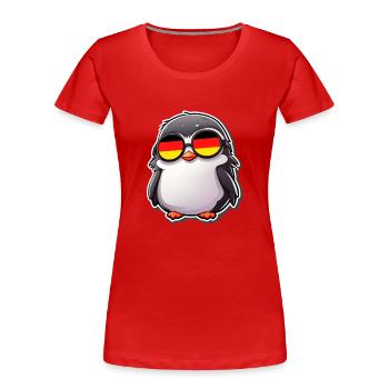 Pinguin mit Sonnnenbrille Deutschland Fußball - Frauen Premium Bio T-Shirt - Rot - Vorne - Mia (176cm)