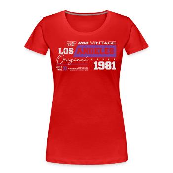 1981 Vintage Born Legend 43 Anniversaire - T-shirt bio Premium Femme - rouge - Devant - Mia (176cm)
