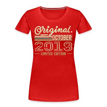 Geboren im Oktober 2018 Retro Geburtstag Oktober 2018 - Frauen Premium Bio T-Shirt - Rot - Vorne - Mia (176cm)