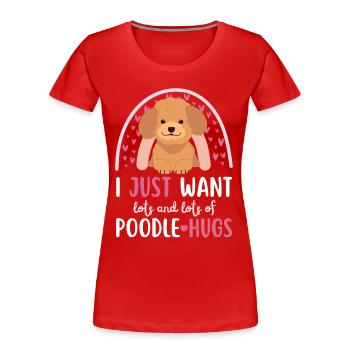 Doux caniche amoureux Kawaii - T-shirt bio Premium Femme - rouge - Devant - Mia (176cm)