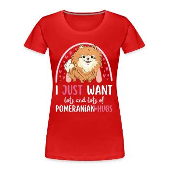 Doux nain spitz amoureux kawaii - T-shirt bio Premium Femme - rouge - Devant - Mia (176cm)