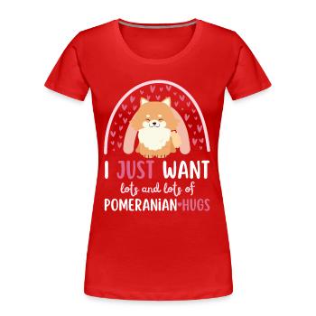 Doux nain spitz amoureux kawaii - T-shirt bio Premium Femme - rouge - Devant - Mia (176cm)