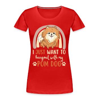 Doux nain spitz amoureux kawaii - T-shirt bio Premium Femme - rouge - Devant - Mia (176cm)