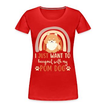 Doux nain spitz amoureux kawaii - T-shirt bio Premium Femme - rouge - Devant - Mia (176cm)