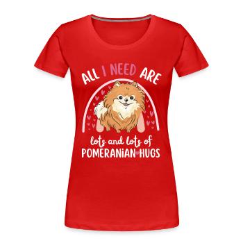 Doux nain spitz amoureux kawaii - T-shirt bio Premium Femme - rouge - Devant - Mia (176cm)
