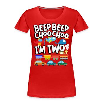Beep Beep Choo Choo I'm Two Toy Train Car 2nd - Women's Premium Organic T-Shirt - red - Front - Mia (176cm)