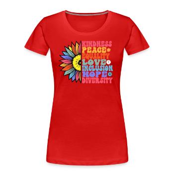 Kindness Peace Equality Love Hope - Women's Premium Organic T-Shirt - red - Front - Mia (176cm)