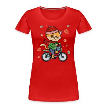 Fahrradfahren Herbst Radfahren Katze Reiter - Frauen Premium Bio T-Shirt - Rot - Vorne - Mia (176cm)