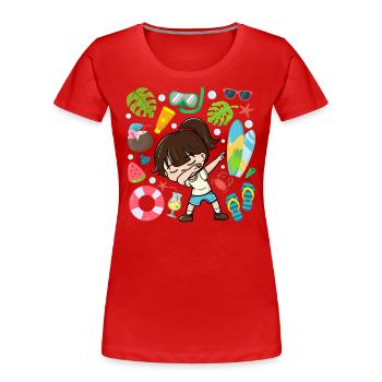 Dabbing Girl Beach Mode de vie Heure d’été Modéré - T-shirt bio Premium Femme - rouge - Devant - Mia (176cm)