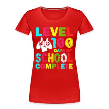 Niveau 100 jours d’école complète Kid Gamer - T-shirt bio Premium Femme - rouge - Devant - Mia (176cm)
