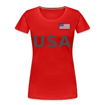 TEAM USA amerikanische Flagge Fahne über Schrift - Frauen Premium Bio T-Shirt - Rot - Vorne - Mia (176cm)