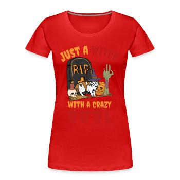 Mignon et effrayant American Curl chat d’Halloween - T-shirt bio Premium Femme - rouge - Devant - Mia (176cm)