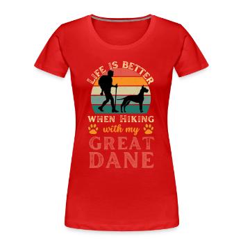Hiking with Great Dane Vintage Retro - Women's Premium Organic T-Shirt - red - Front - Mia (176cm)