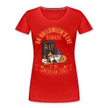 Mignon et effrayant American Curl chat d’Halloween - T-shirt bio Premium Femme - rouge - Devant - Mia (176cm)