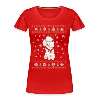 Caniche doux de Noël Kawaii - T-shirt bio Premium Femme - rouge - Devant - Mia (176cm)