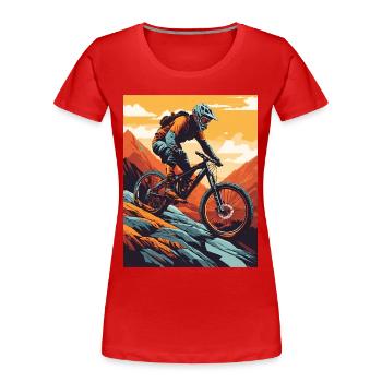 Downhill Delights: Mountain Bike Adventure - Women's Premium Organic T-Shirt - red - Front - Mia (176cm)