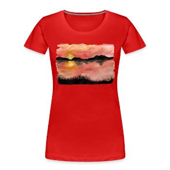 Aquarelle / Encre peinte au coucher du soleil - T-shirt bio Premium Femme - rouge - Devant - Mia (176cm)