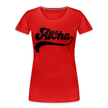 Farbe änderbar | Aloha Hibiscus Blossoms - Frauen Premium Bio T-Shirt - Rot - Vorne - Mia (176cm)