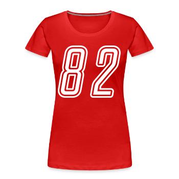 82 Numéro de numéro - T-shirt bio Premium Femme - rouge - Devant - Mia (176cm)