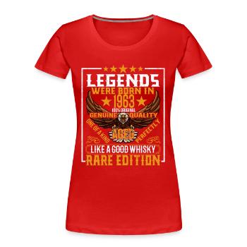 Legenden Wurden 1963 Geboren, Gealtert Wie Whisky - Frauen Premium Bio T-Shirt - Rot - Vorne - Mia (176cm)