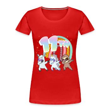 11ème anniversaire Dabbing Llama Licorne Paresseux | - T-shirt bio Premium Femme - rouge - Devant - Mia (176cm)