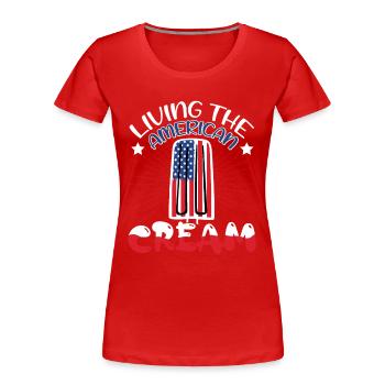 Vivre l’american cream | 4 juillet | de chemise Quatrième - T-shirt bio Premium Femme - rouge - Devant - Mia (176cm)