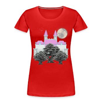 Rétro Vintage château de conte de fées lune forêt château - T-shirt bio Premium Femme - rouge - Devant - Mia (176cm)