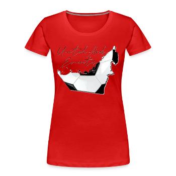 (VAE) Emirate Landkarte umrahmt echten Fußball EN - Frauen Premium Bio T-Shirt - Rot - Vorne - Mia (176cm)
