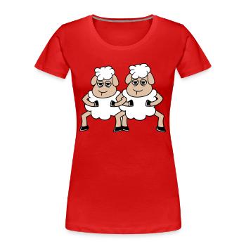 2 Schafe Gucken Müde Gelangweilt Freunde Team Crew - Frauen Premium Bio T-Shirt - Rot - Vorne - Mia (176cm)