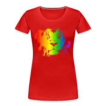Löwe Regenbogen Tier Gesicht bunt katzenartig - Frauen Premium Bio T-Shirt - Rot - Vorne - Mia (176cm)