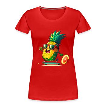 Funny pineapple skating - Women's Premium Organic T-Shirt - red - Front - Mia (176cm)