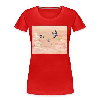 Abstrakt Apricot und Schwalben - Frauen Premium Bio T-Shirt - Rot - Vorne - Mia (176cm)