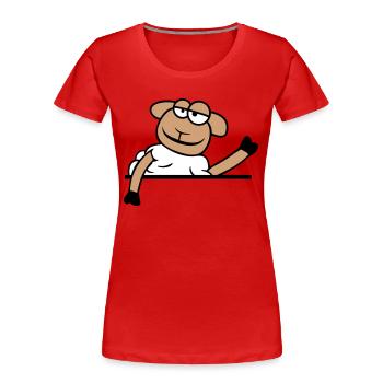 Sheep Waving Behind Wall Fence Sign Cool Smile - Women's Premium Organic T-Shirt - red - Front - Mia (176cm)