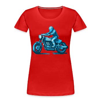 Motorcyclist sits on his machine in 8 bit - Women's Premium Organic T-Shirt - red - Front - Mia (176cm)