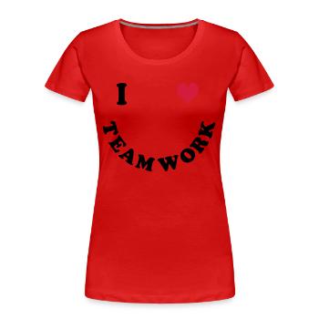 J’aime le travail d’équipe - T-shirt bio Premium Femme - rouge - Devant - Mia (176cm)