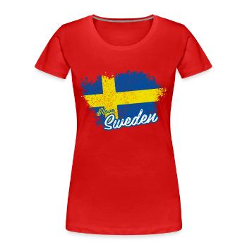 Ich liebe Schweden - Frauen Premium Bio T-Shirt - Rot - Vorne - Mia (176cm)