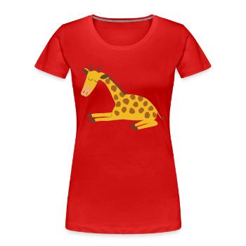 Sleeping Giraffe Illustration Funny Gift - Women's Premium Organic T-Shirt - red - Front - Mia (176cm)