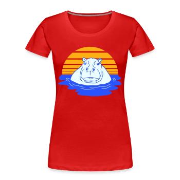 Nilpferd schwimmt Wasser Sonne Süß Comic Cartoon - Frauen Premium Bio T-Shirt - Rot - Vorne - Mia (176cm)