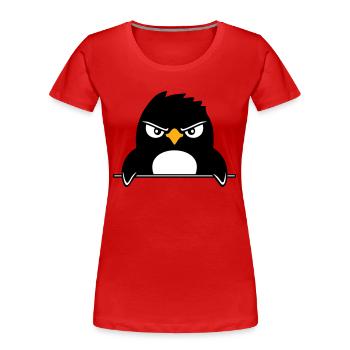Pinguin Guckt Ernst Böse Gefährlich hinter Mauer - Frauen Premium Bio T-Shirt - Rot - Vorne - Mia (176cm)