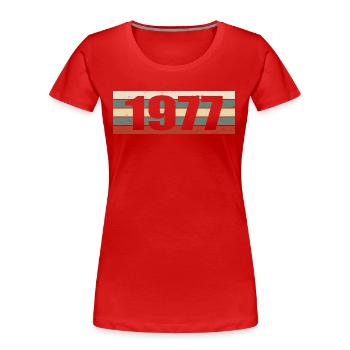 1977 Jahrgang 1977 Geschenk 1977 Geburtstag 1977 - Frauen Premium Bio T-Shirt - Rot - Vorne - Mia (176cm)